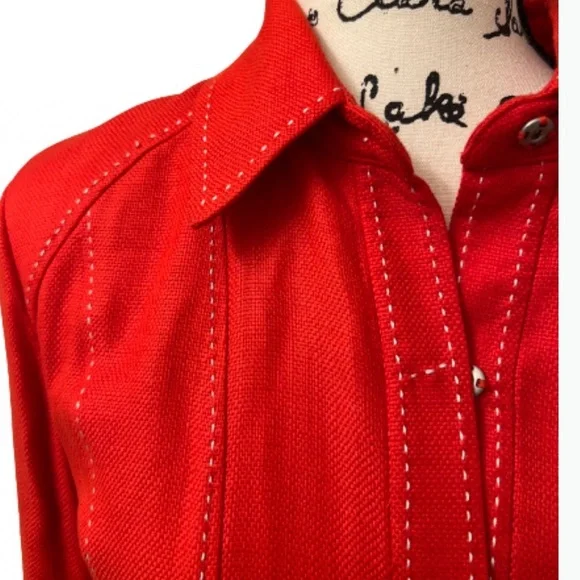 Preston & York Red Blazer white trim stitching Casual Vintage size 10 large - Picture 2 of 7